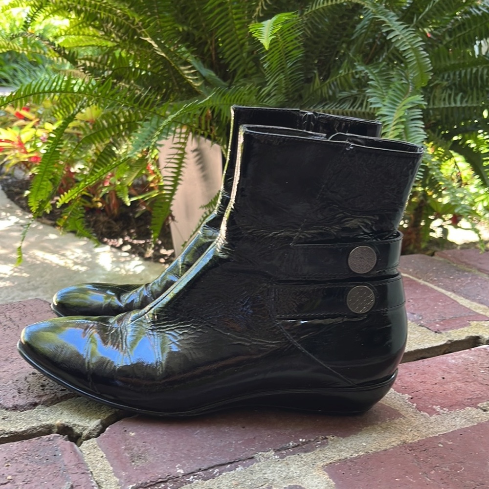 COLE HAAN NIKE AIR Reina ANKLE BOOTIES BOOTS BLACK PATENT LEATHER Y2K Mall goth